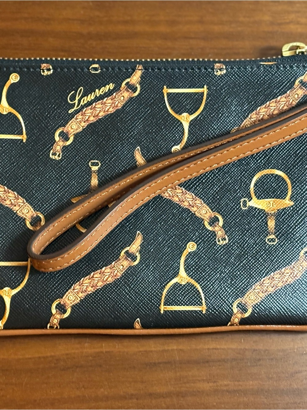 Lauren Ralph Lauren Black and Gold Equestrian Wristlet - Picture 8 of 10